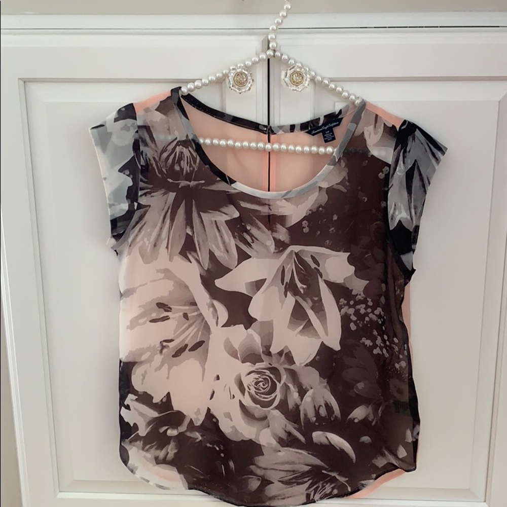 American Eagle Floral Chiffon Top Small
